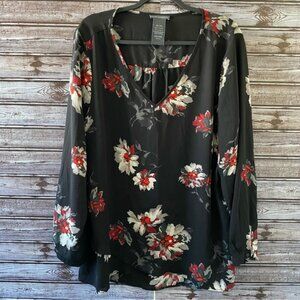 Chelsea &‎ Theodore V-Neck Long-Sleeved Floral Print Blouse Size XXL